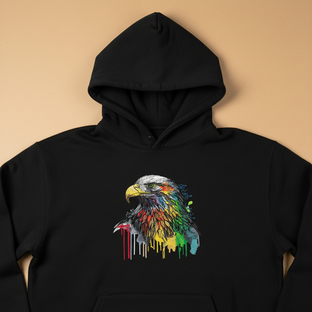 Vivid Eagle — Premium Embroidered Hoodie | Original EmbroMania Design