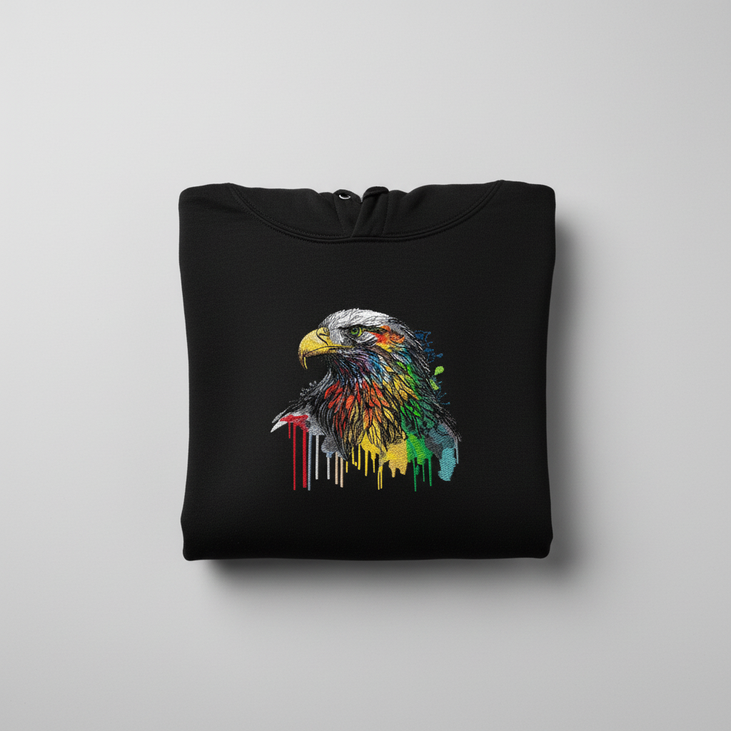Vivid Eagle — Premium Embroidered Hoodie | Original EmbroMania Design