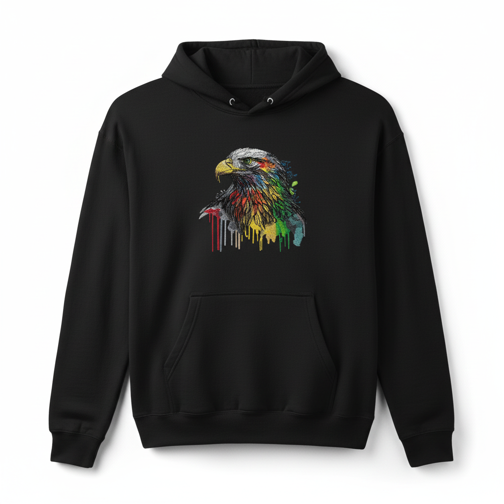 Vivid Eagle — Premium Embroidered Hoodie | Original EmbroMania Design