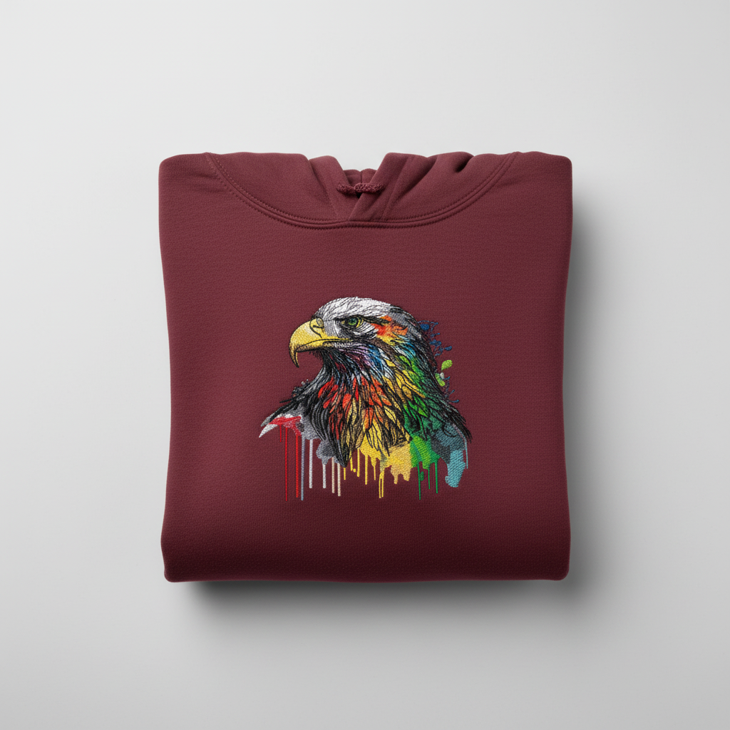 Vivid Eagle — Premium Embroidered Hoodie | Original EmbroMania Design
