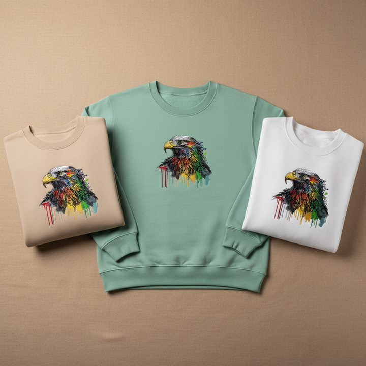 Artistic Strength Color Splash Eagle — Premium Embroidered Sweatshirt | Original EmbroMania Design