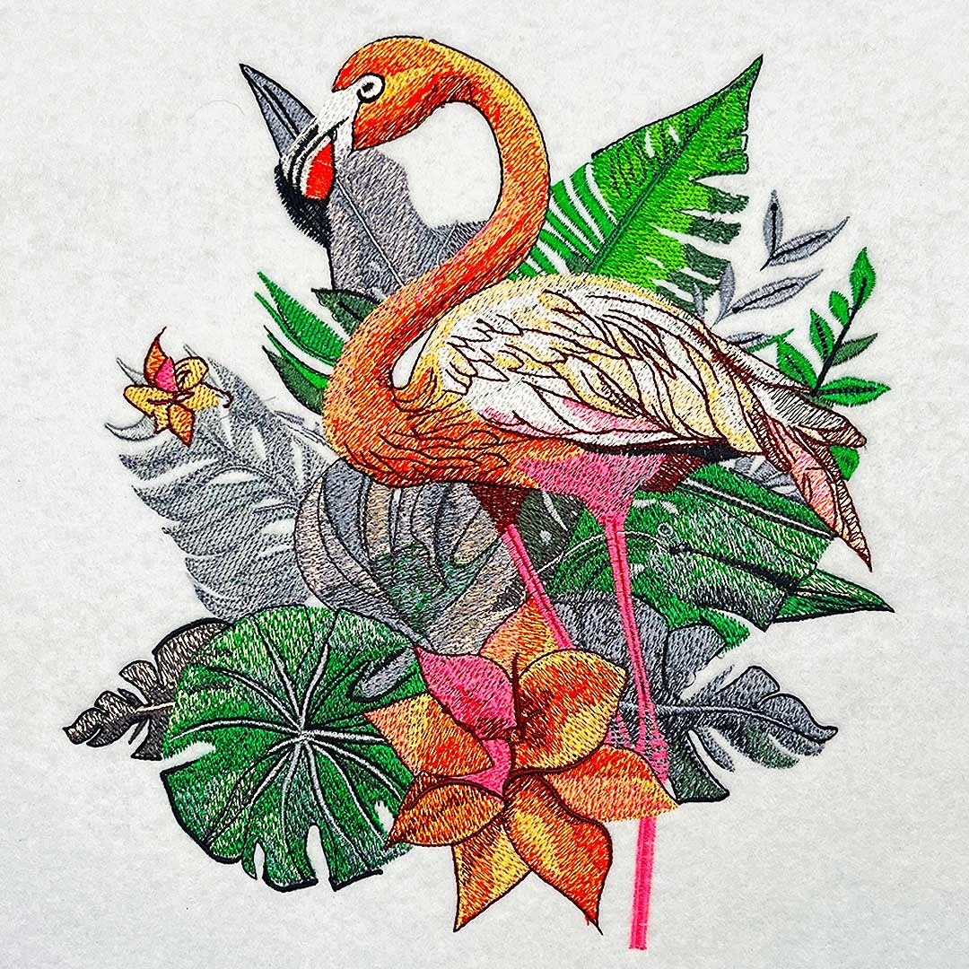 Flamingo Solo Machine Embroidered Jute Tote – Hand Finished in Dubai | EmbroMania