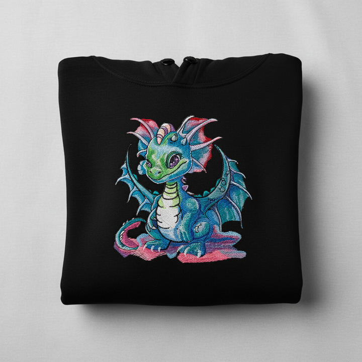 Whimsical Blue Dragon — Embroidered Hoodie | EmbroMania