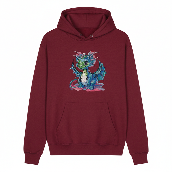Whimsical Blue Dragon Machine Embroidered Hoodie – Hand Finished in Dubai | EmbroMania