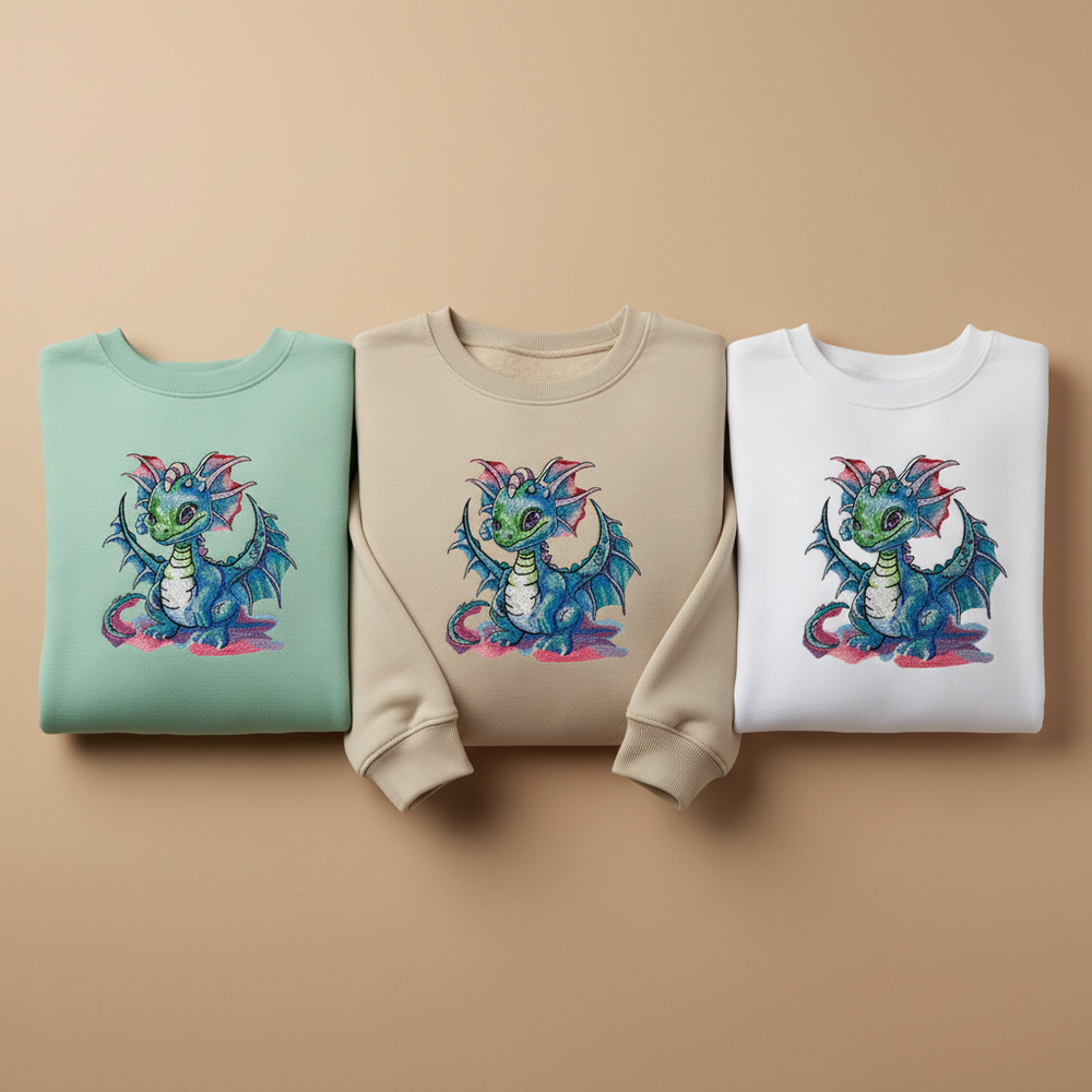 Playful Baby Dragon Machine Embroidered Sweatshirt – Hand Finished in Dubai | EmbroMania