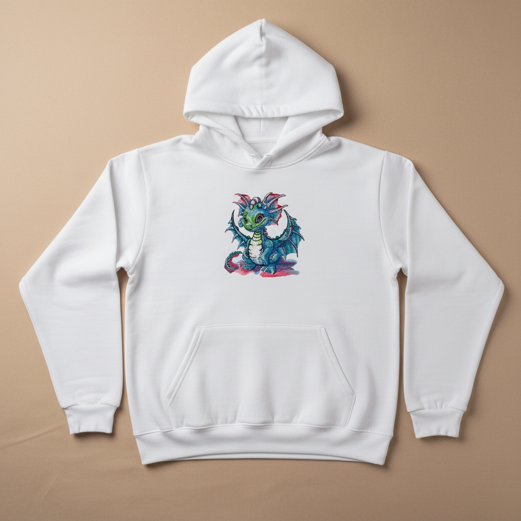 Whimsical Blue Dragon — Embroidered Hoodie | EmbroMania