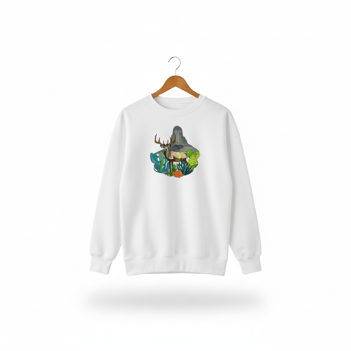 Adventure Edition Desert Deer Landscape — Premium Embroidered Sweatshirt | Original EmbroMania Design