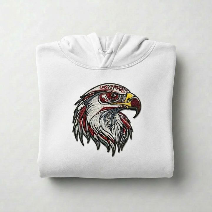 Vivid Eagle Head Machine Embroidered Hoodie – Hand Finished in Dubai | EmbroMania