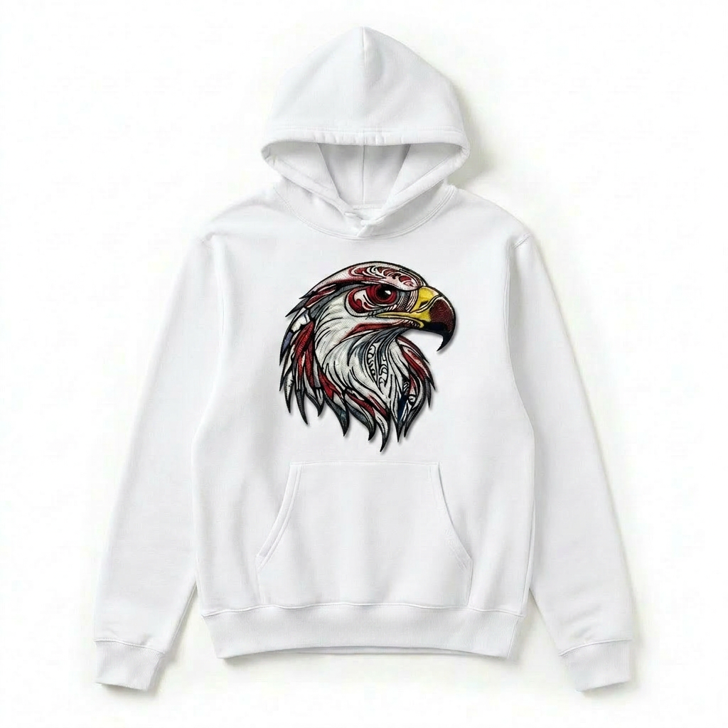 Vivid Eagle Head Machine Embroidered Hoodie – Hand Finished in Dubai | EmbroMania