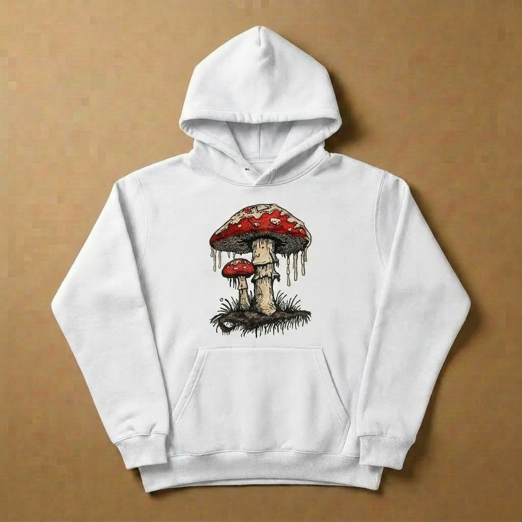 Enchanted Mushroom Machine Embroidered Hoodie – Hand Finished in Dubai | EmbroMania