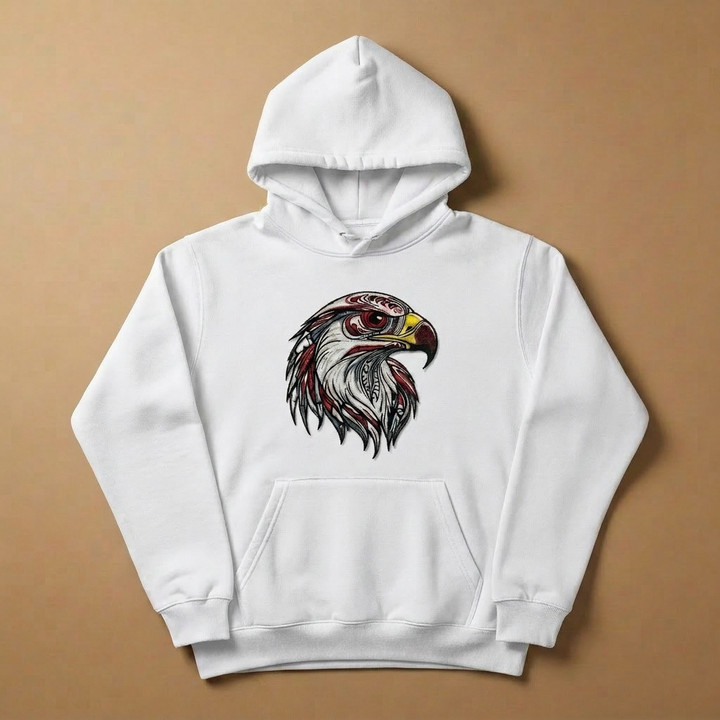 Vivid Eagle Head Machine Embroidered Hoodie – Hand Finished in Dubai | EmbroMania