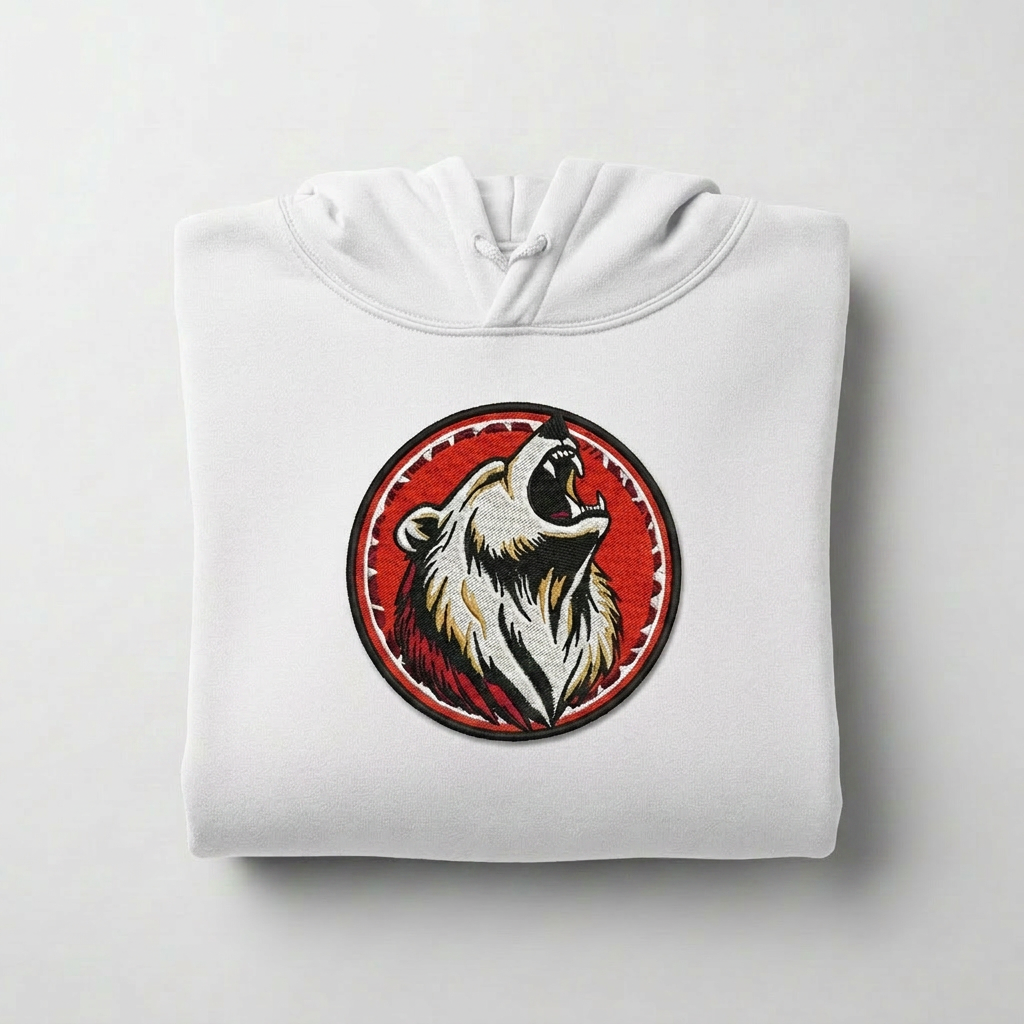 Woodland Bear Machine Embroidered Hoodie – Hand Finished in Dubai | EmbroMania