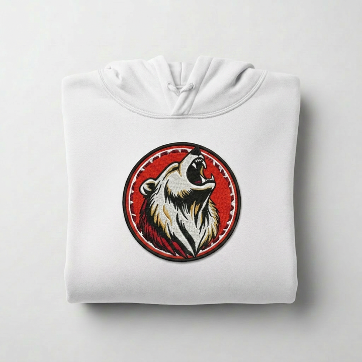 Woodland Bear Machine Embroidered Hoodie – Hand Finished in Dubai | EmbroMania