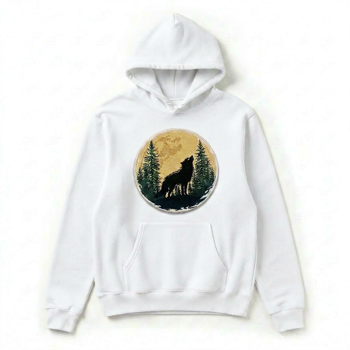 Mystic Forest Wolf Machine Embroidered Hoodie – Hand Finished in Dubai | EmbroMania