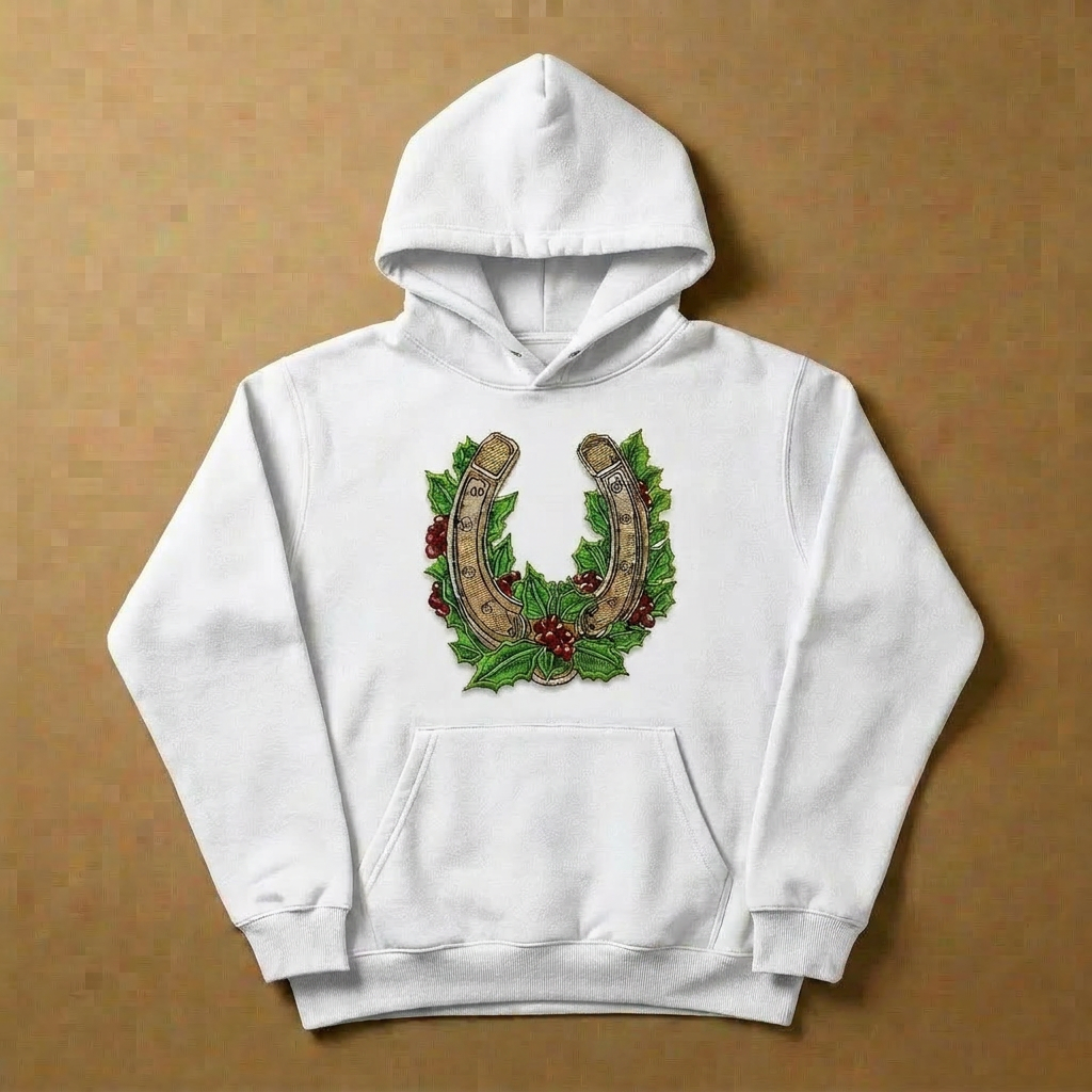 Botanical Horseshoe Machine Embroidered Hoodie – Hand Finished in Dubai | EmbroMania