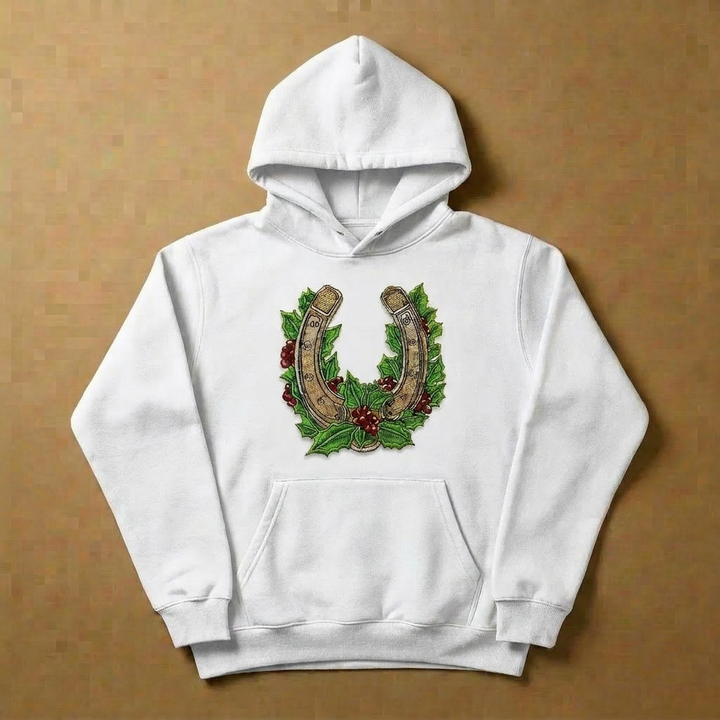 Botanical Horseshoe Machine Embroidered Hoodie – Hand Finished in Dubai | EmbroMania