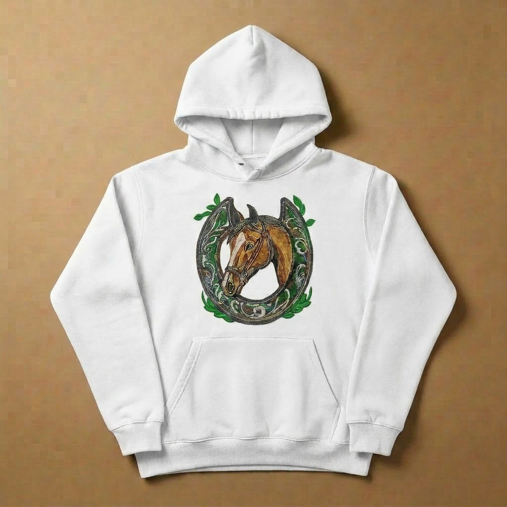 Wildflower Horseshoe Machine Embroidered Hoodie – Hand Finished in Dubai | EmbroMania