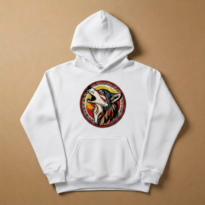 Howling Moon Wolf Machine Embroidered Hoodie – Hand Finished in Dubai | EmbroMania