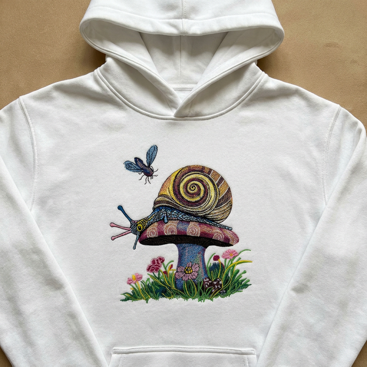 Garden Snail Machine Embroidered Hoodie – Hand Finished in Dubai | EmbroMania