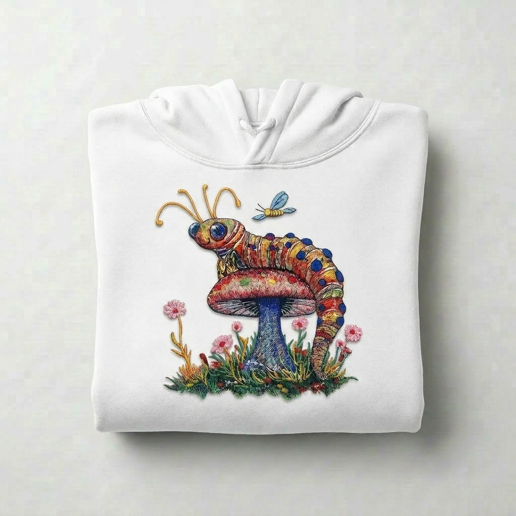 Floral Caterpillar Machine Embroidered Hoodie – Hand Finished in Dubai | EmbroMania