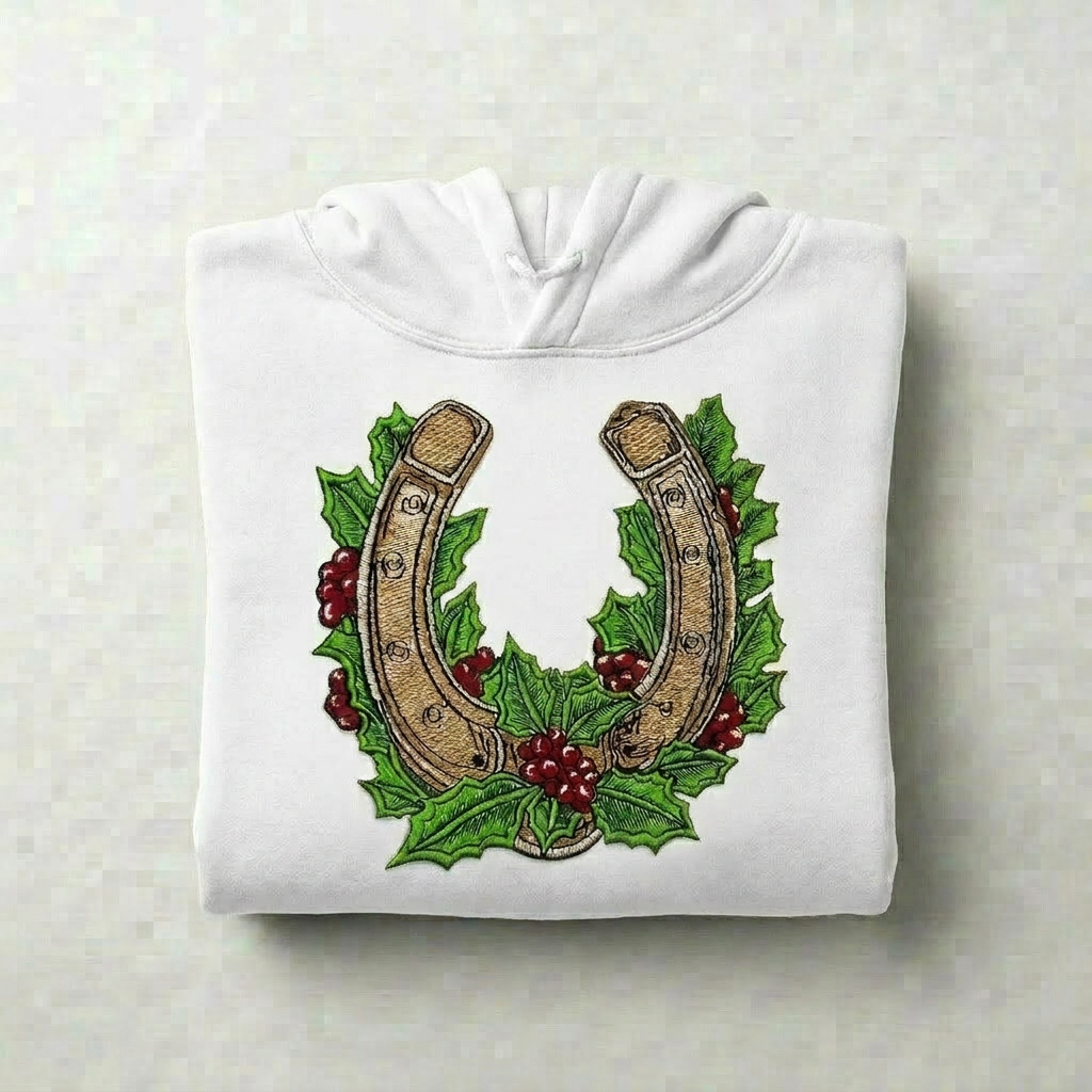 Botanical Horseshoe Machine Embroidered Hoodie – Hand Finished in Dubai | EmbroMania