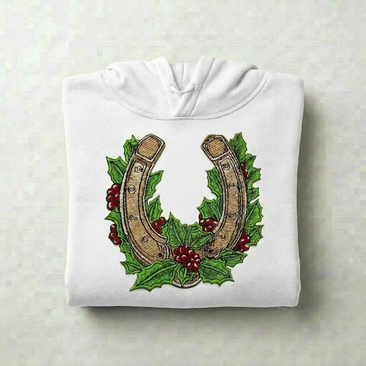 Botanical Horseshoe Machine Embroidered Hoodie – Hand Finished in Dubai | EmbroMania