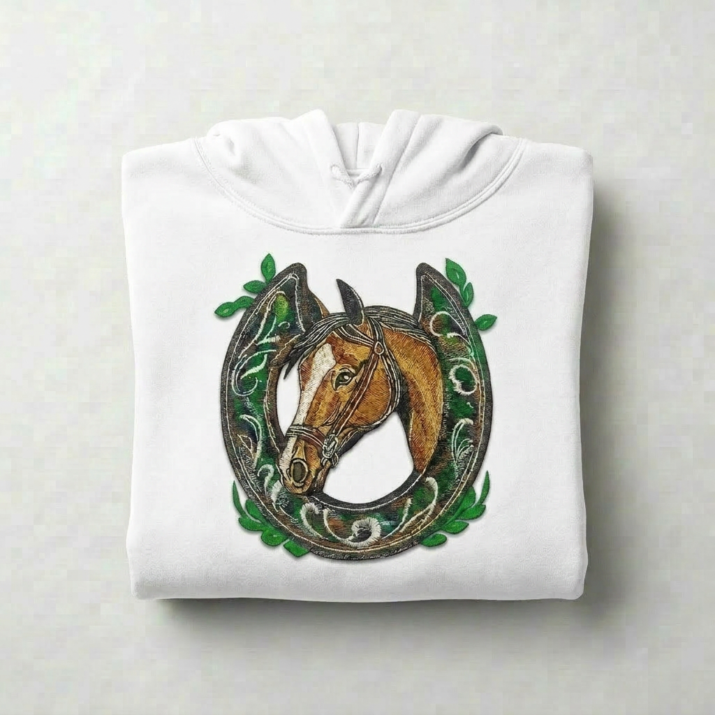 Wildflower Horseshoe Machine Embroidered Hoodie – Hand Finished in Dubai | EmbroMania