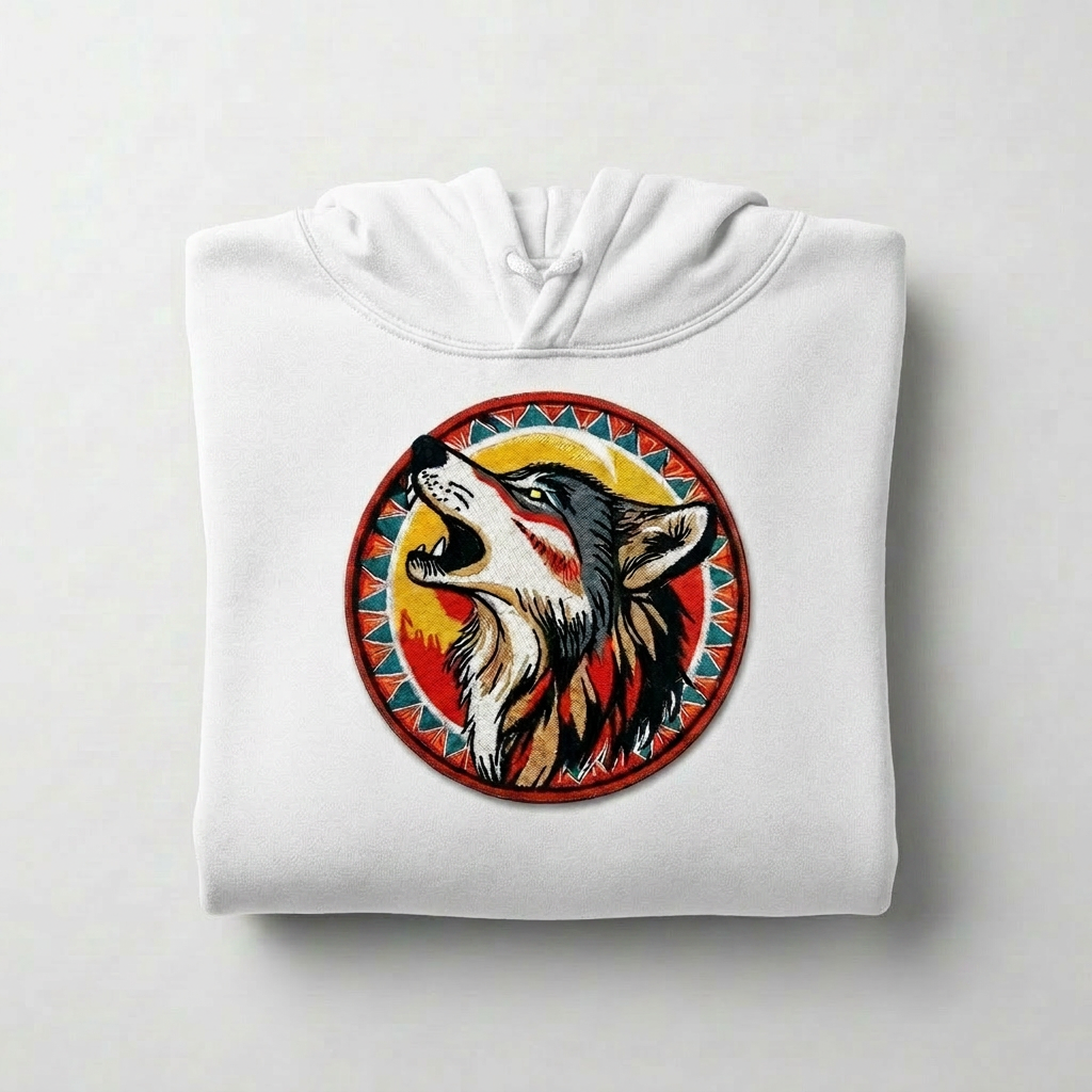 Howling Moon Wolf Machine Embroidered Hoodie – Hand Finished in Dubai | EmbroMania