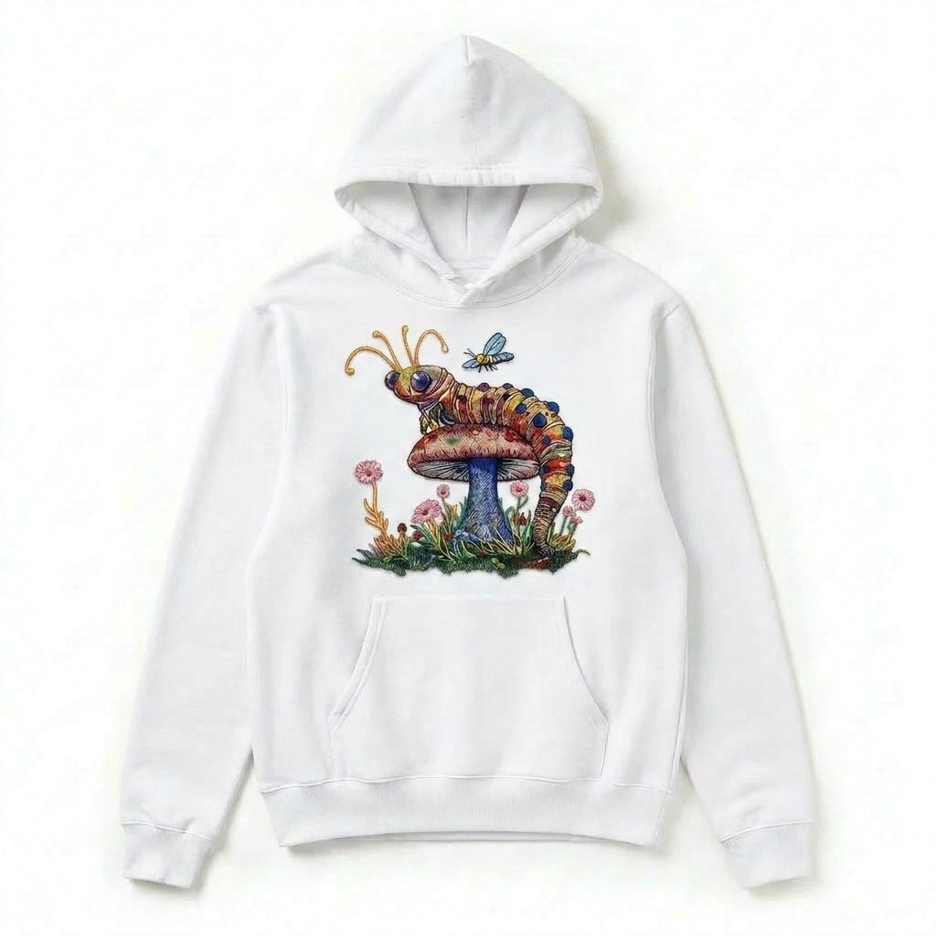 Floral Caterpillar Machine Embroidered Hoodie – Hand Finished in Dubai | EmbroMania