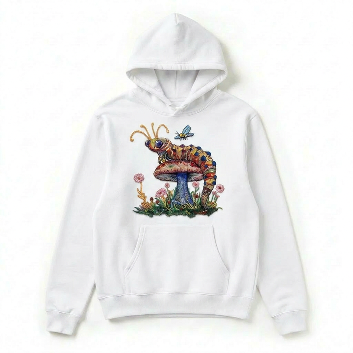Floral Caterpillar Machine Embroidered Hoodie – Hand Finished in Dubai | EmbroMania