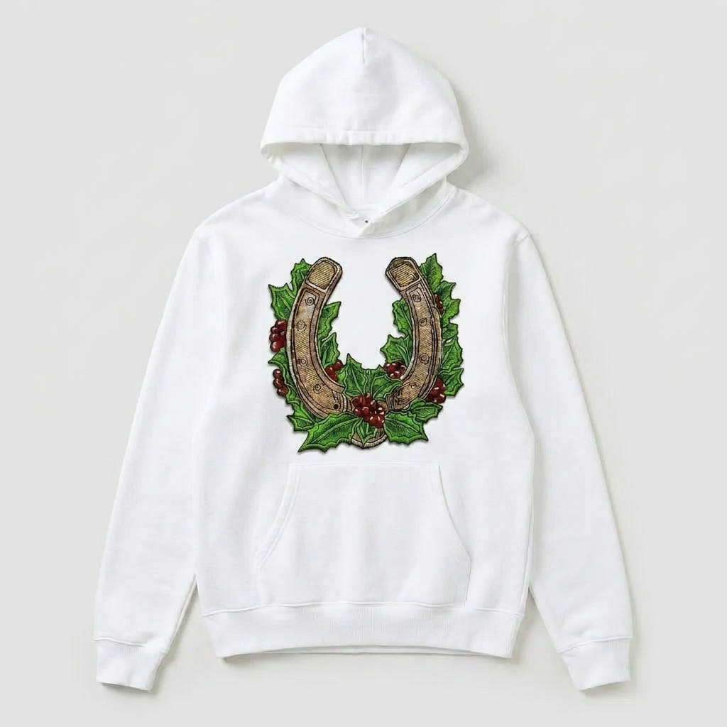Botanical Horseshoe Machine Embroidered Hoodie – Hand Finished in Dubai | EmbroMania
