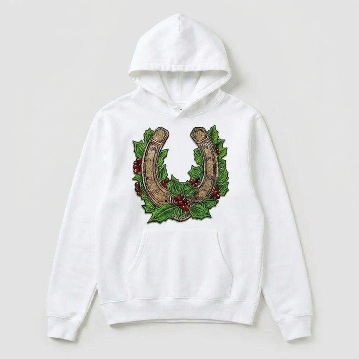 Botanical Horseshoe Machine Embroidered Hoodie – Hand Finished in Dubai | EmbroMania