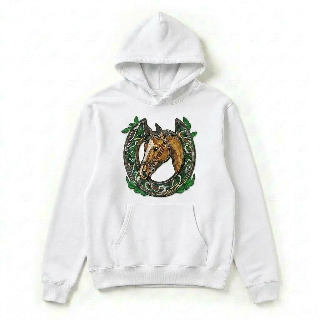 Wildflower Horseshoe Machine Embroidered Hoodie – Hand Finished in Dubai | EmbroMania