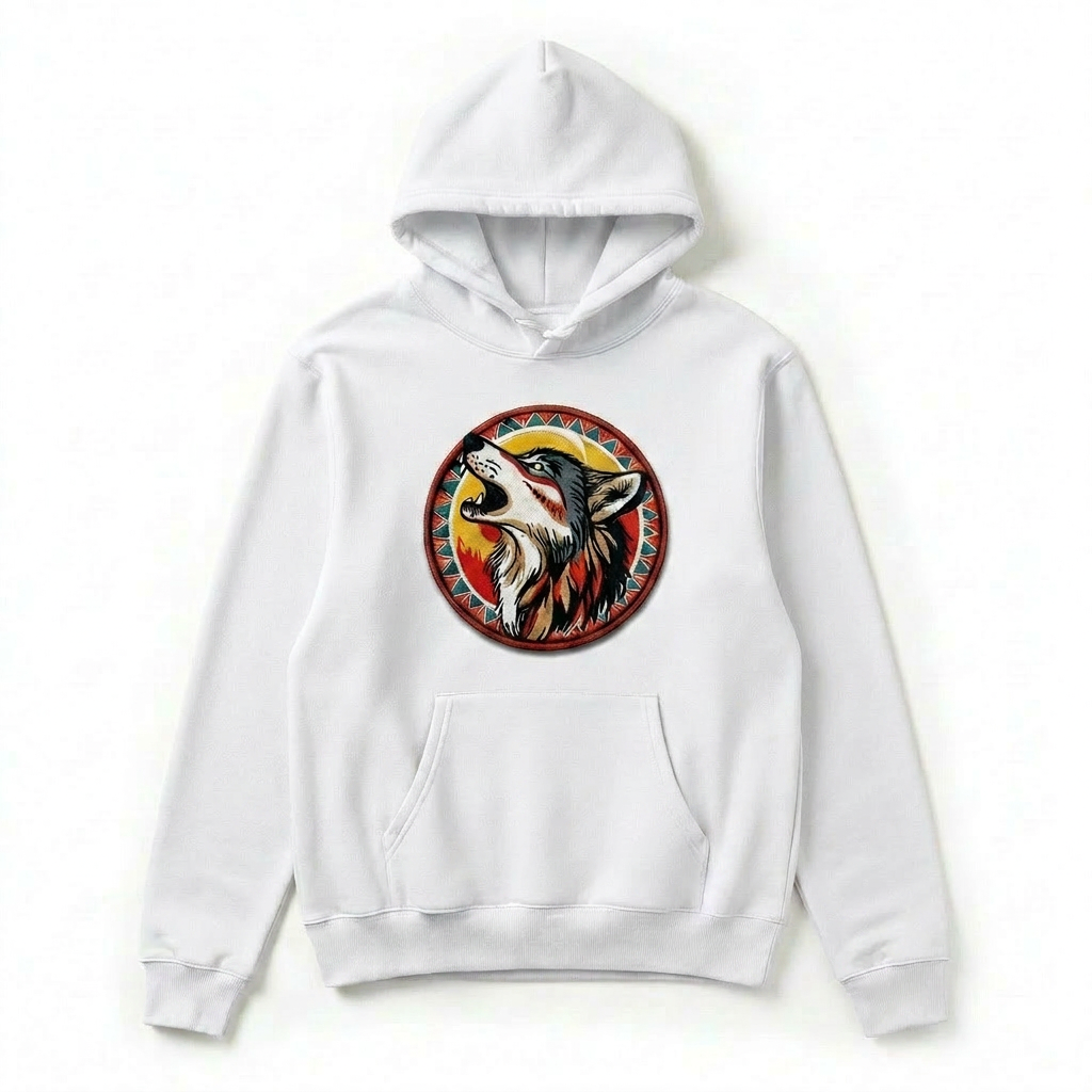 Howling Moon Wolf Machine Embroidered Hoodie – Hand Finished in Dubai | EmbroMania