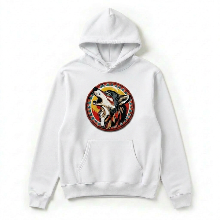 Howling Moon Wolf Machine Embroidered Hoodie – Hand Finished in Dubai | EmbroMania