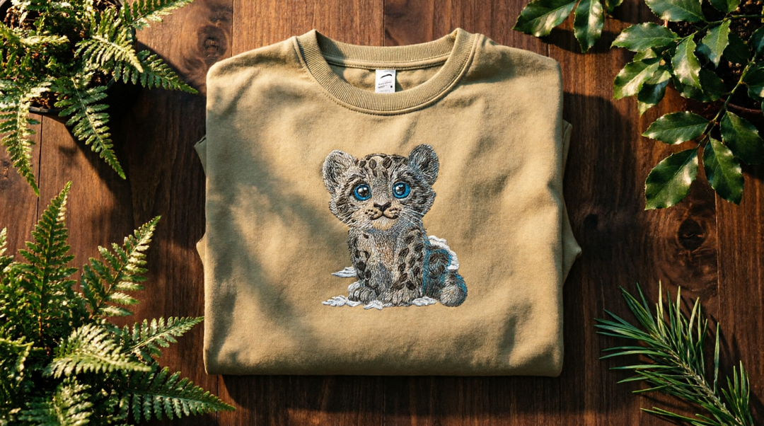 Baby Snow Leopard Machine Embroidered Sweatshirt – Hand Finished in Dubai | EmbroMania
