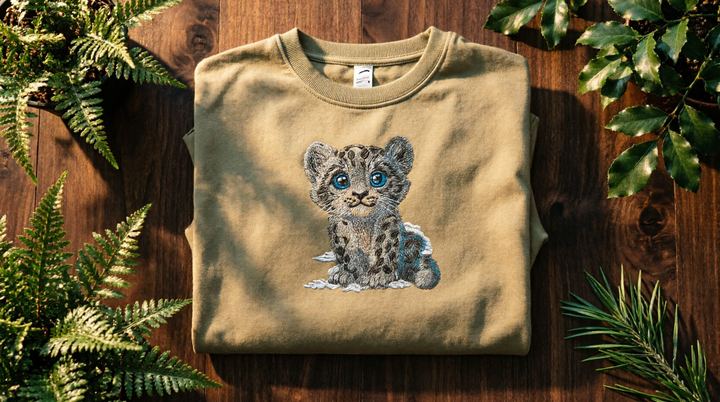 Baby Snow Leopard Machine Embroidered Sweatshirt – Hand Finished in Dubai | EmbroMania