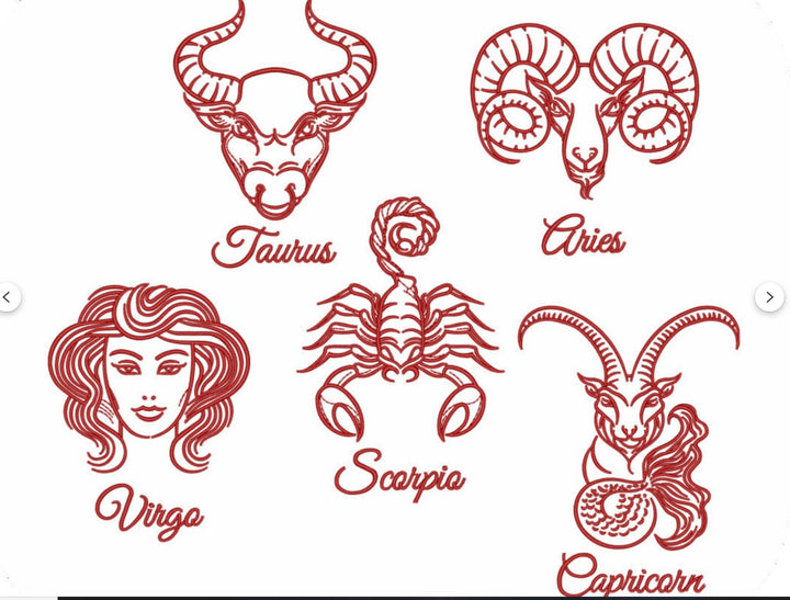 Set of red zodiac signs on a white background