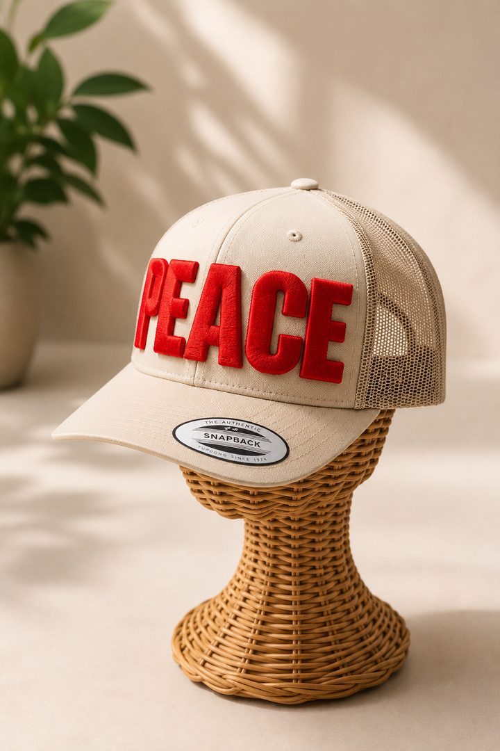 Big Bold 3D Puff Font — Camel Cap Three-Quarter View, Custom Name Embroidery | EmbroMania