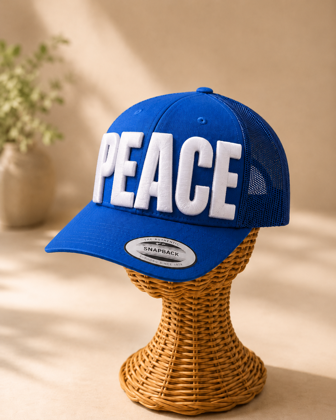 Big Bold 3D Puff Font — White Cap Overhead View, Custom Name Embroidery | EmbroMania