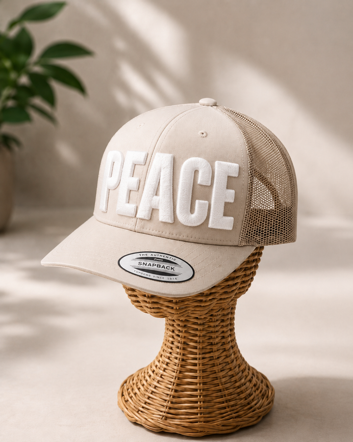 Big Bold 3D Puff Font — White Cap Three-Quarter View, Custom Name Embroidery | EmbroMania