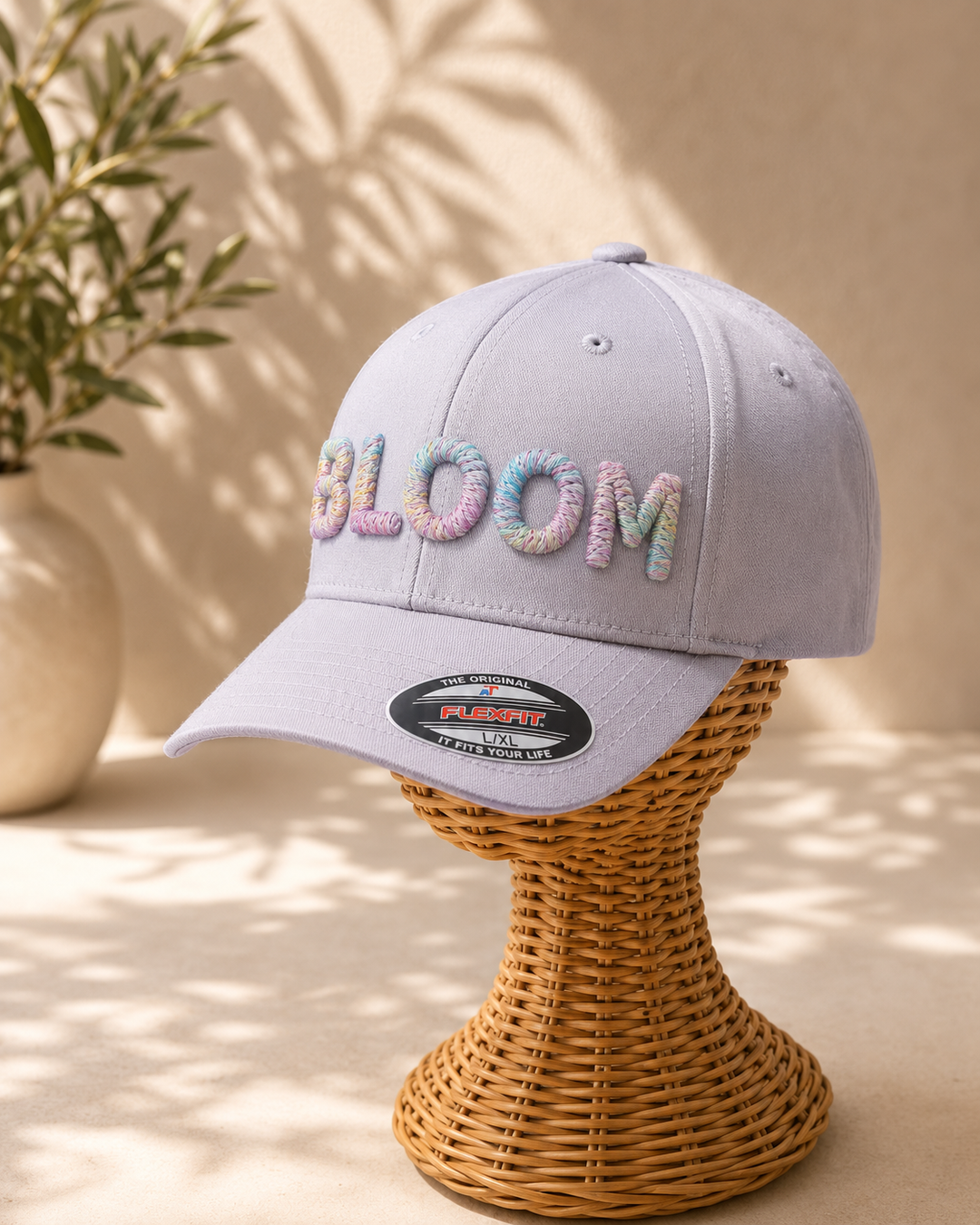 🌸 Gelato – Chunky Rope 3D Puff · Pastel rope thread · Light grey Flexfit curved | Hand Finished in Dubai | EmbroMania