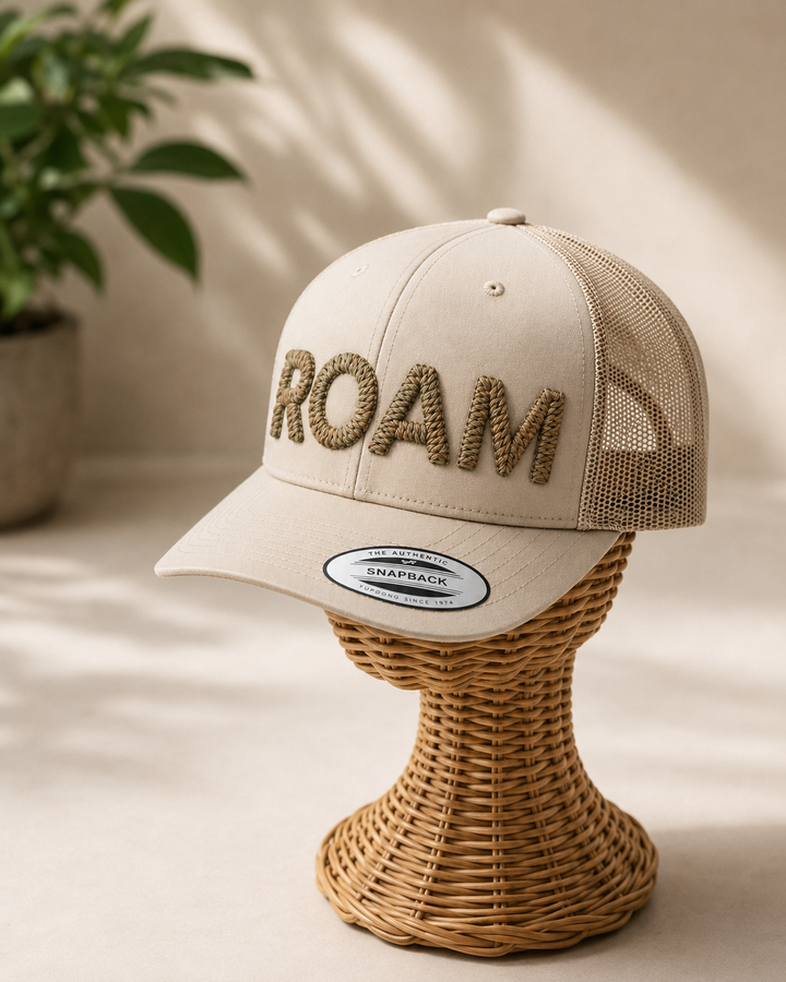 🌿 Terra – Chunky Rope 3D Puff · Terrain earthy rope thread · Sand beige retro trucker | Hand Finished in Dubai | EmbroMania