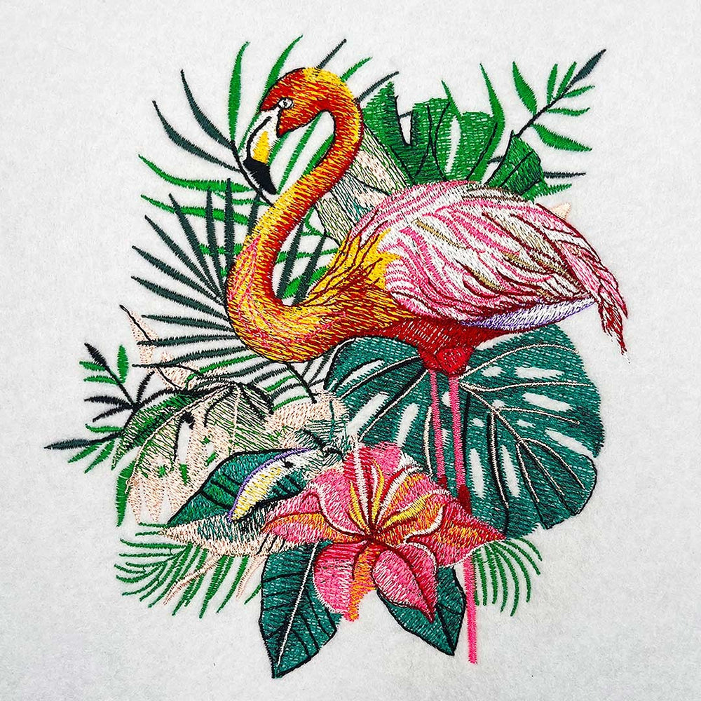 Flamingo Duo Machine Embroidered Hoodie – Romantic flamingo pair design detail | Hand Finished in Dubai