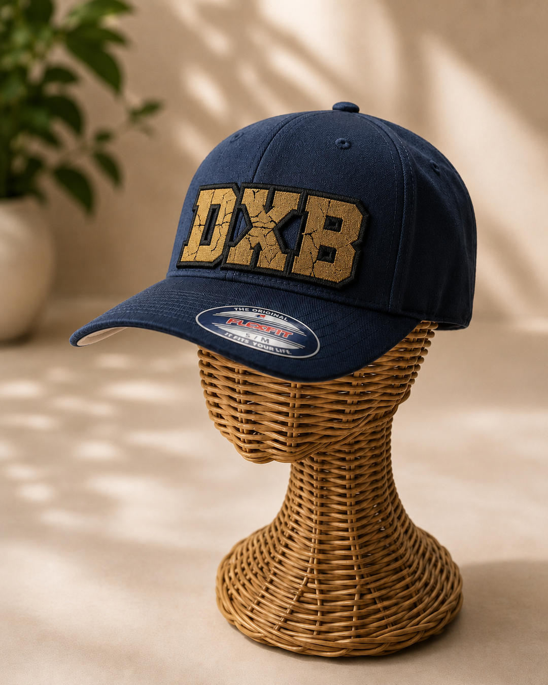 ⚡ Gold Rush – Cracked 3D Puff · Gold fill · Black charcoal dark grey outline · Navy Flexfit curved | Hand Finished in Dubai | EmbroMania