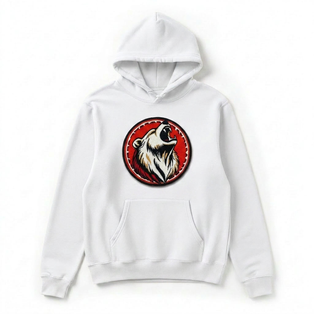 Woodland Bear Machine Embroidered Hoodie – Hand Finished in Dubai | EmbroMania