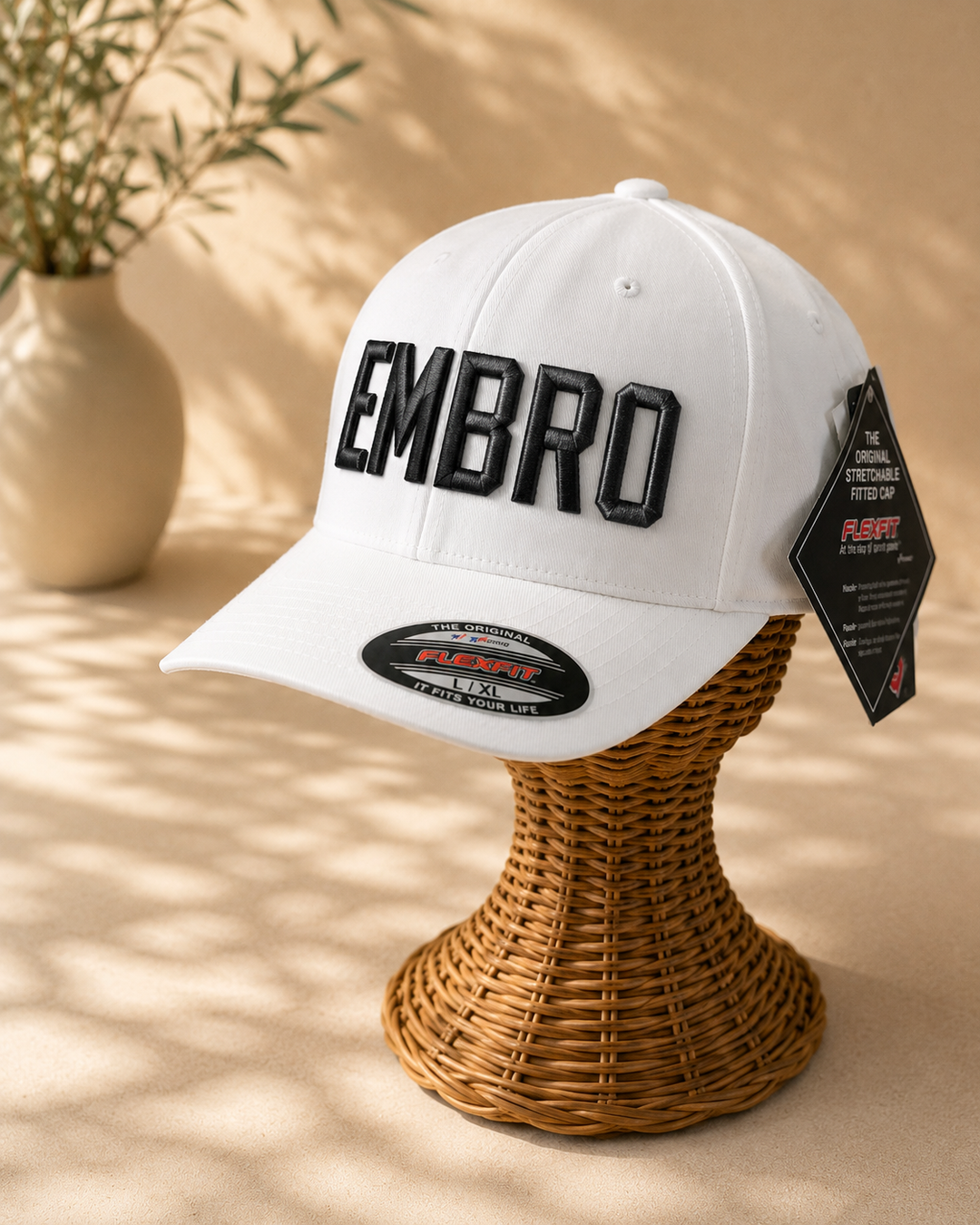 🖤 Shadow – Metro Block 3D Puff · Black charcoal dark grey variegated · White Flexfit curved | Hand Finished in Dubai | EmbroMania