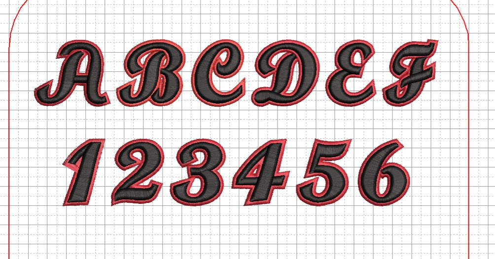 Monarch Script 3D Puff – Full Alphabet A–Z &amp; Numbers · Bold Italic Two-Colour Embroidery Font Reference Sheet | Hand Finished in Dubai | EmbroMania