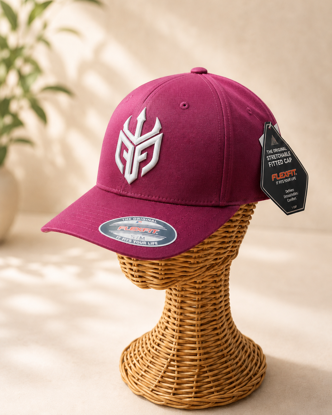 🤍🍷 Wine Tide – Poseidon Ward · White puff · Burgundy Flexfit Curved | Hand Finished in Dubai | EmbroMania