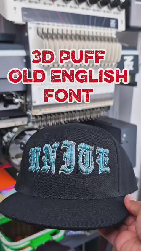 Old English 3D Puff — Custom 3D Foam Font Embroidery | EmbroMania Dubai